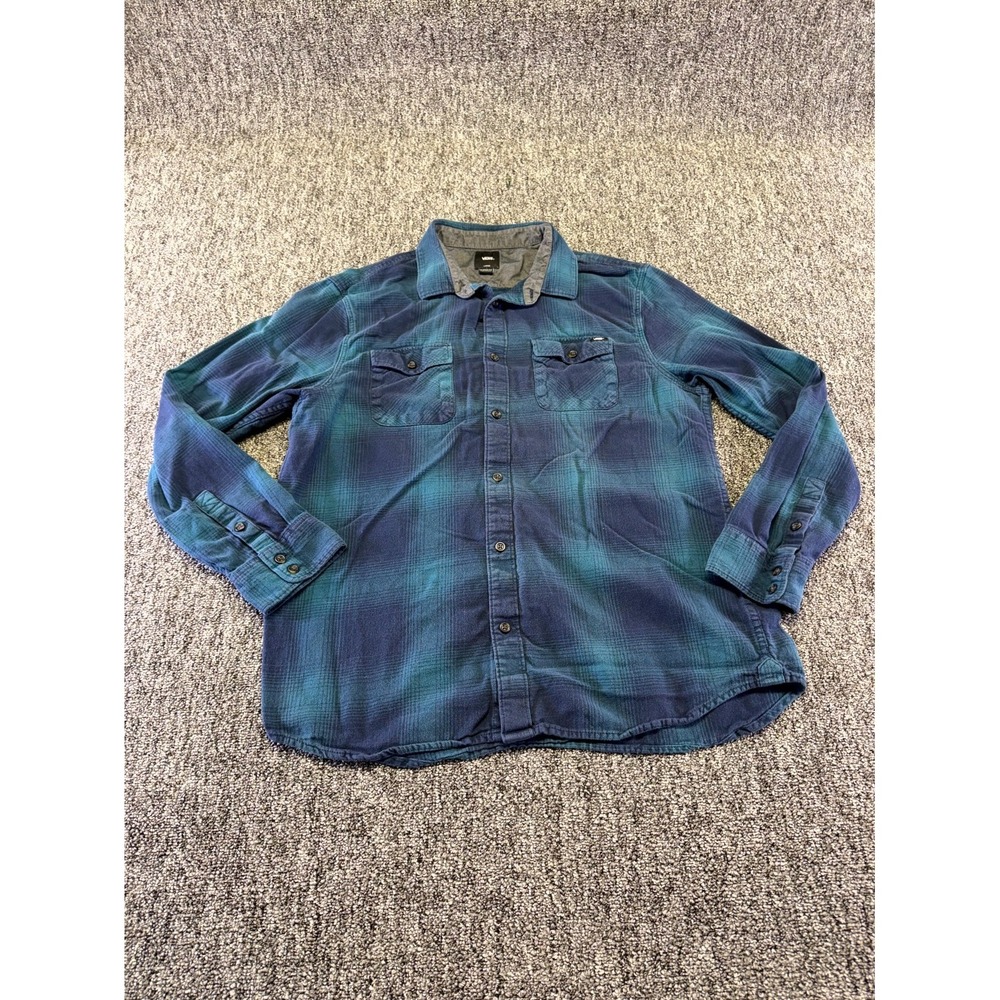 Vans Flannel Shirt Men Large Blue Plaid Cotton Classic Fit Button Up Streetwear